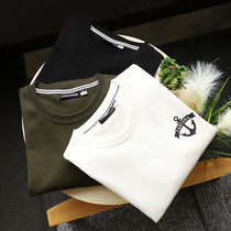 T2004 washed non-deformed woven double-sided plain weave autumn and winter mens cotton round neck base long sleeve T-shirt