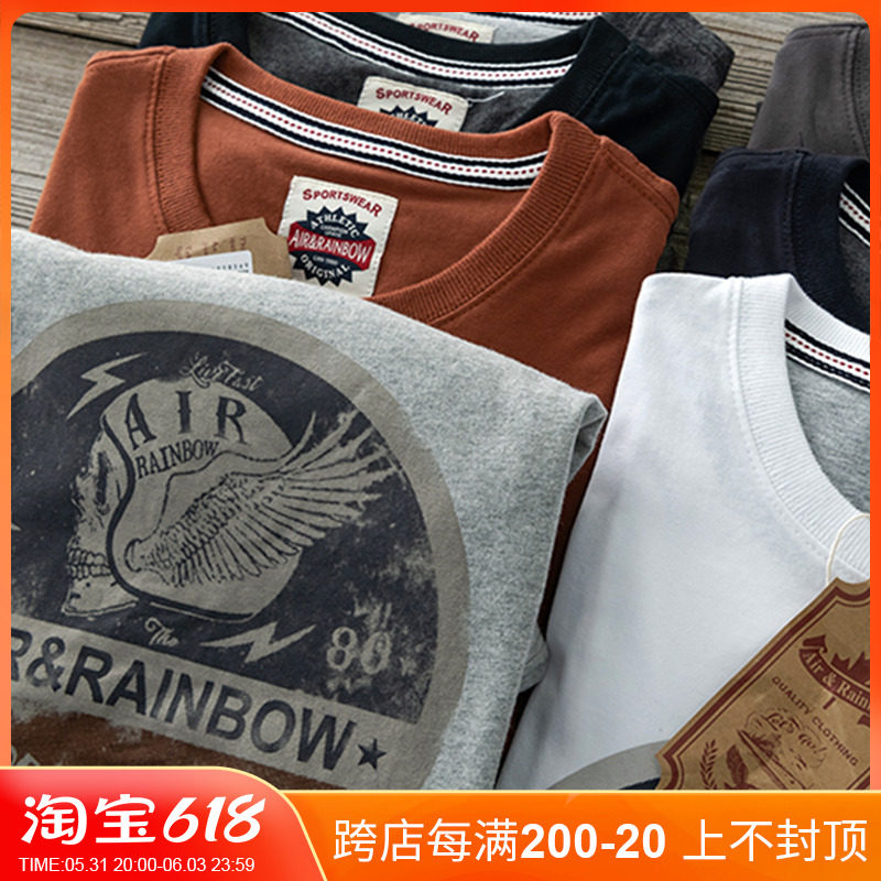 Word-of-mouth series ~ American retro ~ summer sports Leisure 100 lap printed pure cotton men short sleeve T-shirt T3069