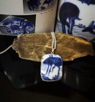 Ming Dynasty Jiajing ancient porcelain pendant deer back pattern sterling silver edging without silver chain