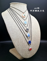 Antique porcelain pendant jewelry necklace can be used on both sides of the small and exquisite 16mm 925 silver inlaid clavicle can also be earrings