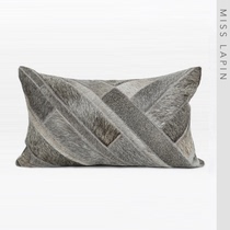 Lanpin home model room bedroom bedside pillow pillow case Modern simple black Gray cowhide splicing waist pillow