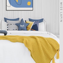 Lanyard Home Hotel Decent Board Cartoon Astronautics Childrens Room Bed Bedding Kit All-cotton Yellowish Blue Multi-Piece Set