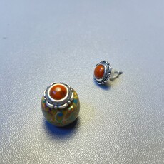 Серьги 凯溪的水晶 真·南红 耳钉 火焰纹的925银 耳端火焰