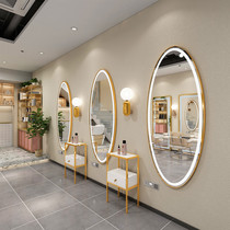 Internet celebrity barber shop single-sided wall-mounted mirror wall-mounted LED round hair salon trendy hair salon special mirror table