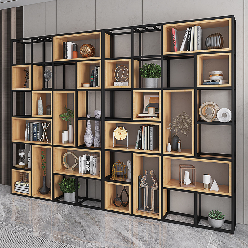 Customized industrial style wrought iron partition screen bookshelf rack floor office flower rack display cabinet