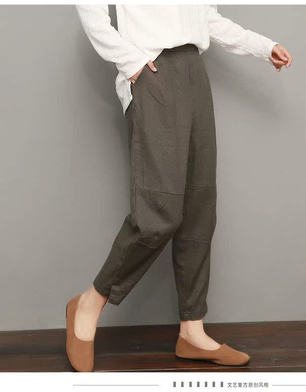 Quần harem cotton và vải lanh nữ 2019 xuân hè mới cao eo rộng quần cà rốt rộng quần lửng 9 điểm chân quần đã mỏng - Quần Harem quần túi hộp nữ