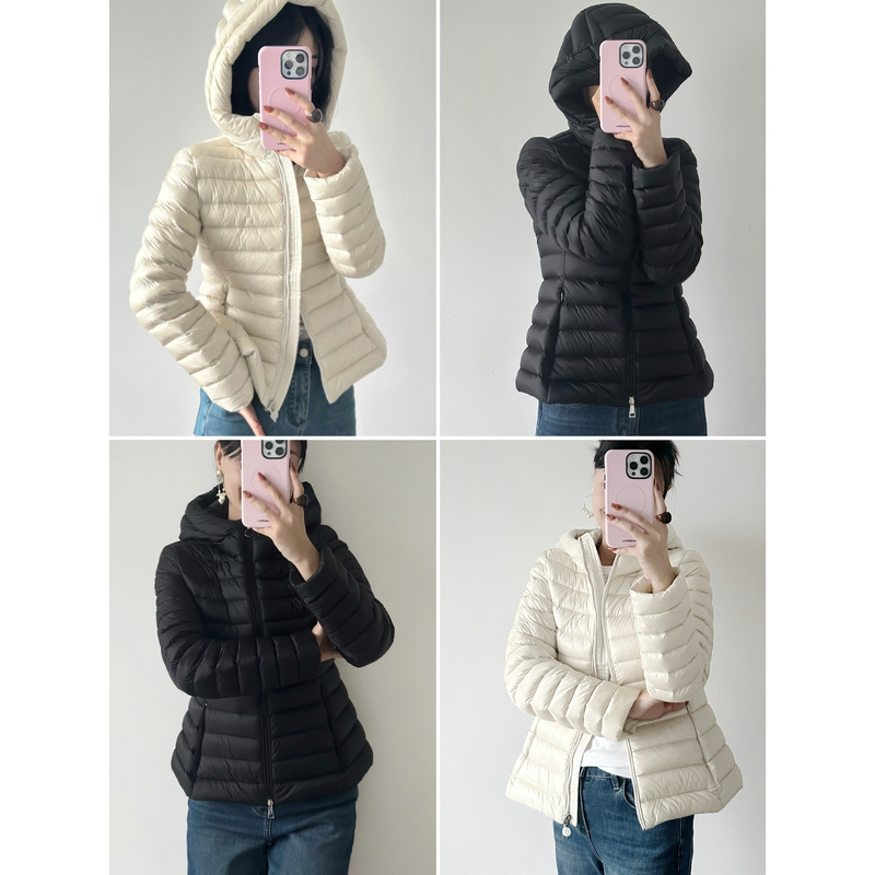 Lubabao【Warm and Slimming】Premium Quality~Horizontal Quilted Hooded Waist-Cinching Slim-Fit down Jacket