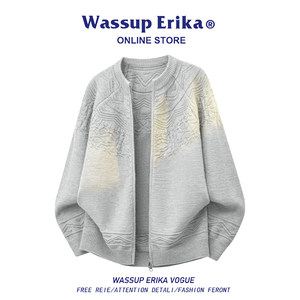 Wassup Erika Old Money Style Retro Jacquard Cardigan Sweater Men's Autumn Casual Versatile Knitted Jacket Trendy