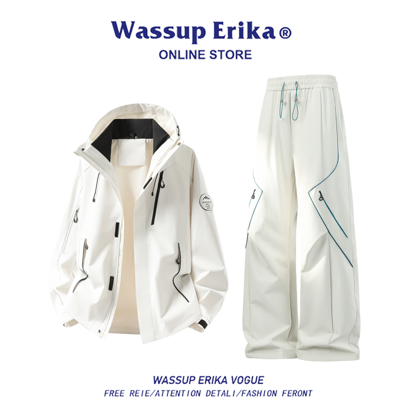 Wassup Erika Three-Proof Jacket and Pants Two-Piece Set for Men, Autumn Outdoor Hiking Travel Casual Suit