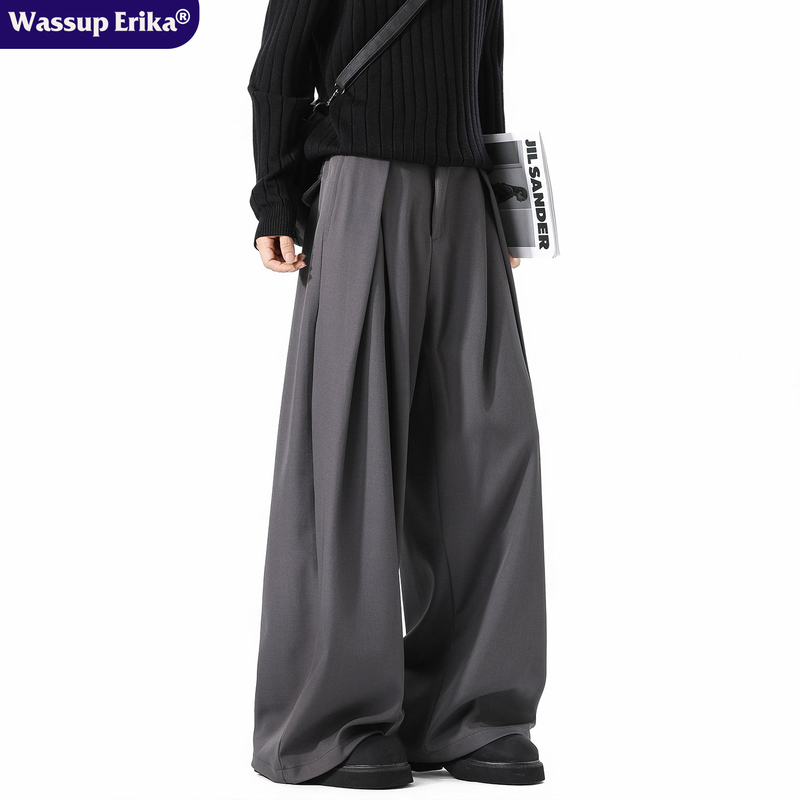 Wassup Erika American-Style Pleated Drape Trousers for Men, Autumn Loose High-End Straight-Leg Wide-Leg Casual Long Pants