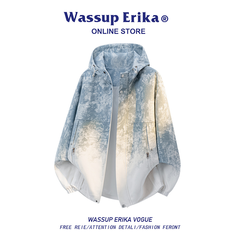 Wassup Erika American-Style Gradient Tie-Dye Hooded Jacket Men's New Autumn Casual Versatile Loose Jacket Wassup Erika American-Style Gradient Tie-Dye Hooded Jacket Men's New Autumn Casual Versatile Loose Jacket