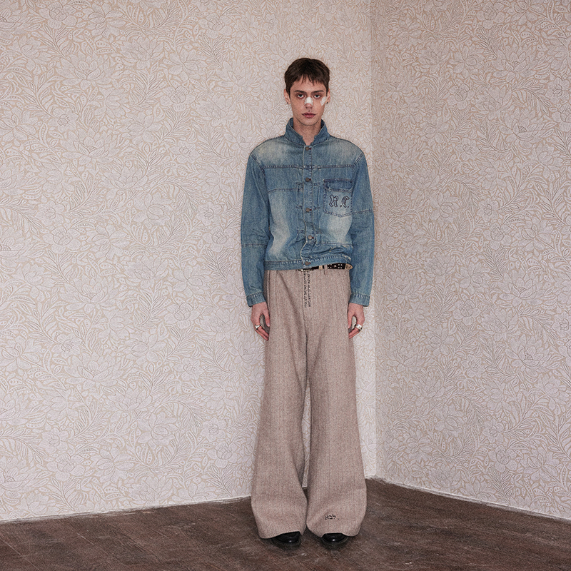 Richill Melancholy 25Ss Fishbone Pattern Thin Wool Pants with Hebrew Embroidery Casual Pants Richill Melancholy 25Ss Fishbone Pattern Thin Wool Pants with Hebrew Embroidery Casual Pants