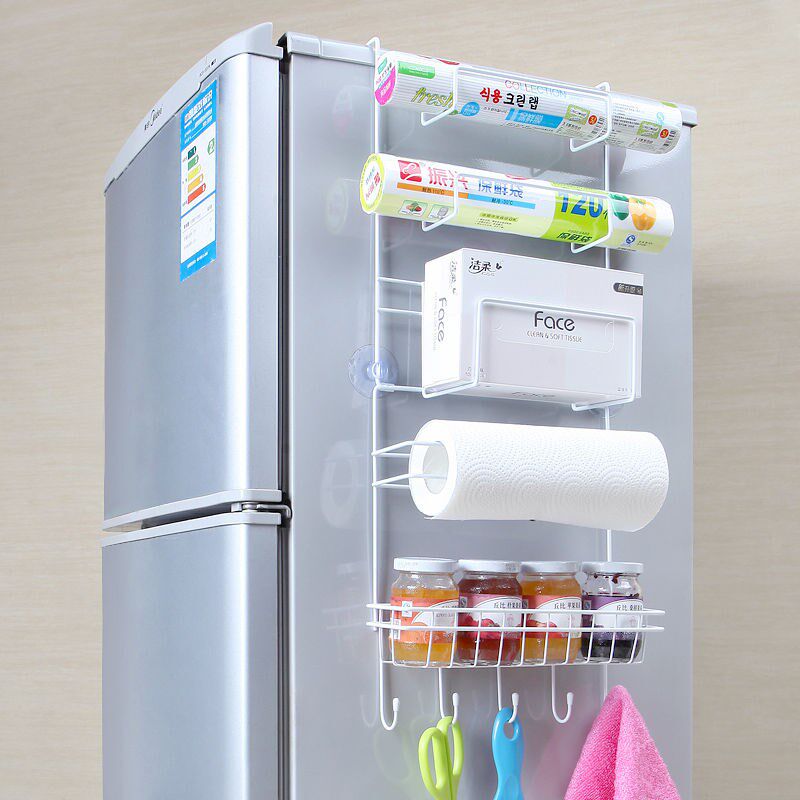Versatile six-layer fridge-side hanging rack kitchen supplies shelve paper towels freshness preservation bag containing wall-mounted shelve