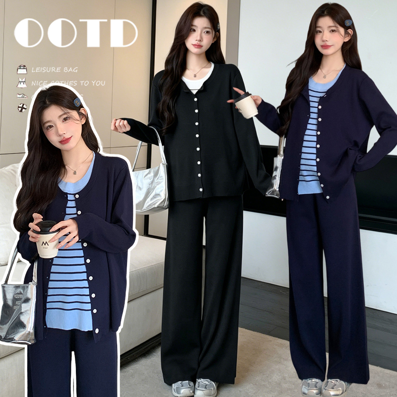 Maternity Wear Autumn Set, Fashionable Knitted Faux Two-Piece Top and Pants Set, Stylish Pregnancy Outfit for Autumn and Winter Maternity Wear Autumn Set, Fashionable Knitted Faux Two-Piece Top and Pants Set, Stylish Pregnancy Outfit for Autumn and Winter