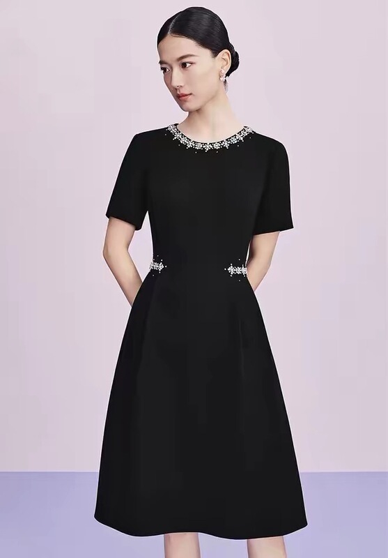 La's Classic Little Black Dress, La's Elegant Ladylike Style, New Spring/Summer Heavy-Duty Beaded Dress Rf07346W0 La's Classic Little Black Dress, La's Elegant Ladylike Style, New Spring/Summer Heavy-Duty Beaded Dress Rf07346W0