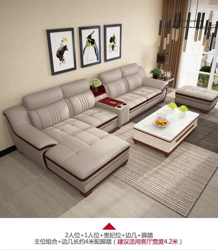 lớp đầu tiên của sofa da sofa da sofa da tối giản phòng khách hiện đại ba đơn vị lớn sẵn sàng sofa - Ghế sô pha sofa giường cao cấp