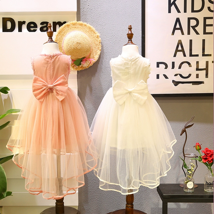 2018 mùa hè mới cô gái Hàn Quốc màu tinh khiết ren khâu lưới váy trong trẻ em của giản dị không tay váy