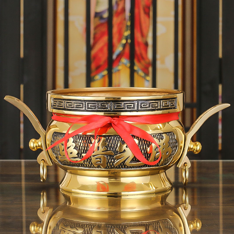 Pure copper censer attracts wealth and treasure, gold and jade are full of wealth, God of Wealth censer Buddha's light shines everywhere, responsive to Buddhist temple incense burner - Taobao
