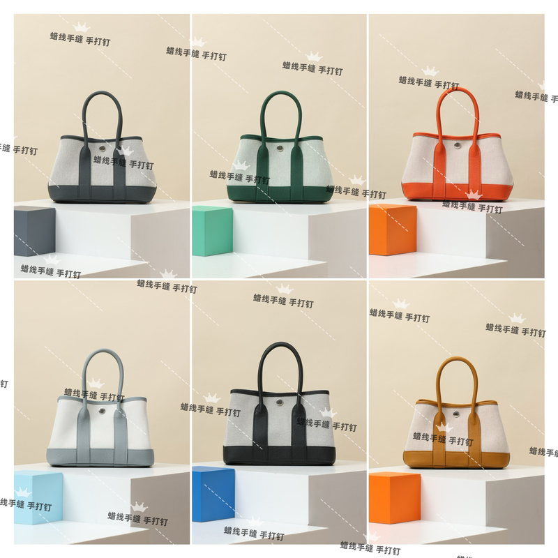 【Hand-Stitched】Wax Thread Pure Handmade Garden Mini Garden Bag 23 Canvas and Leather Tote Handbag