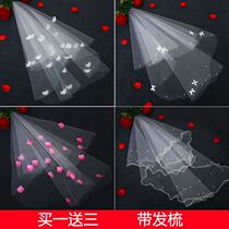 The veil bride wedding bridal tour Pengpeng double-layer new champagne color beautiful pearl with childrens flowers parent-child