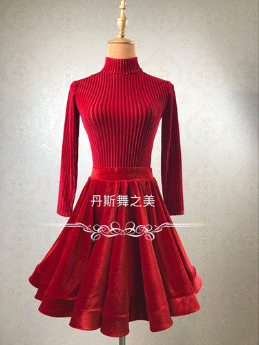 Imitation British velvet strip with Korean velvet skirt autumn and winter female children's Latin dance standard competition suit practice skirt two-piece