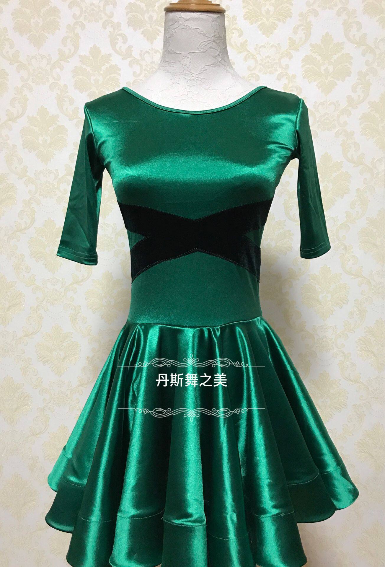 Imported flashy satin splicing Korean suede 50%-sleeve female child Latin dance standard match glittery eye-snatched