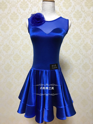 Female children's Latin dance standard stipulates competition dress oversized skirt widened fish bone color flower performance
