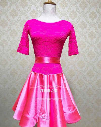 Relief lace with sparkling elastic satin oversized skirt hem with live girdle female child Latin dance standard match grey