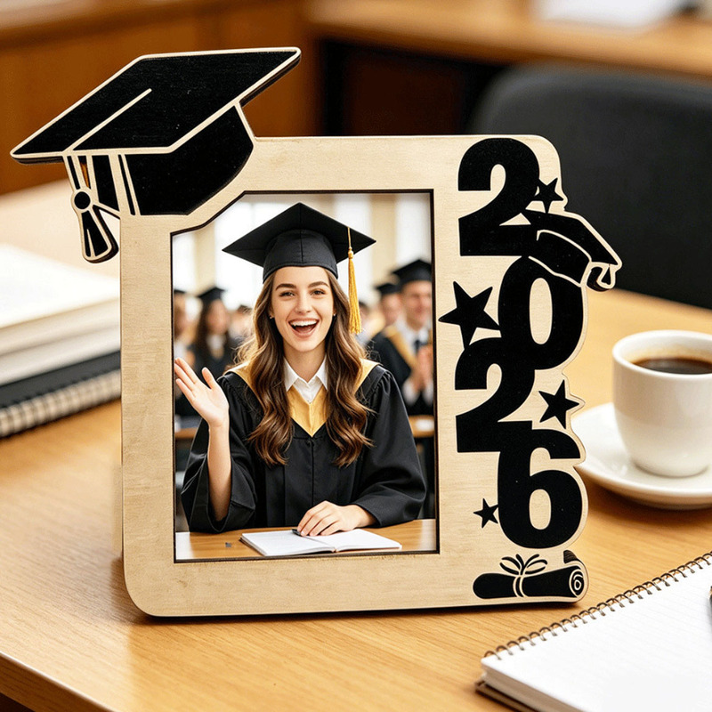Cross-Border Graduation Commemorative Wooden Photo Frame with Creative Phd Cap and Scroll Design, Gift Decoration for High School, Junior High, and College Students