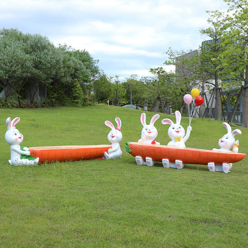 Outdoor Cartoon Rabbit Seat, Kindergarten, Shopping Mall, Decorative Ornaments, Fiberglass Sculpture, Park Landscape Sculpture