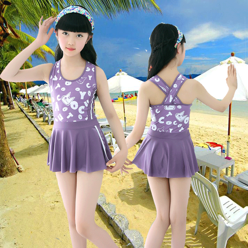 New kids swimsuit girls split skirt style big kids korean version swimsuit princess cute girl school swimwear
