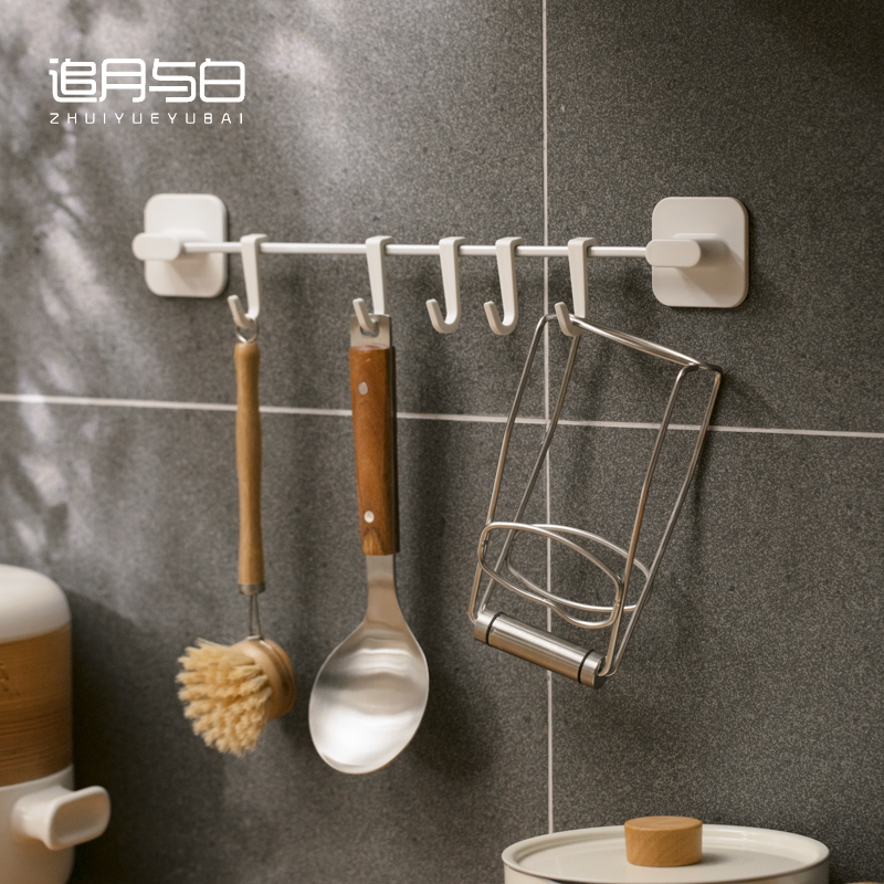 Kitchen Hook Powerful Adhesive Free of perforated wall-mounted wall row of strip bearing home bathroom No-mark adhesive hook