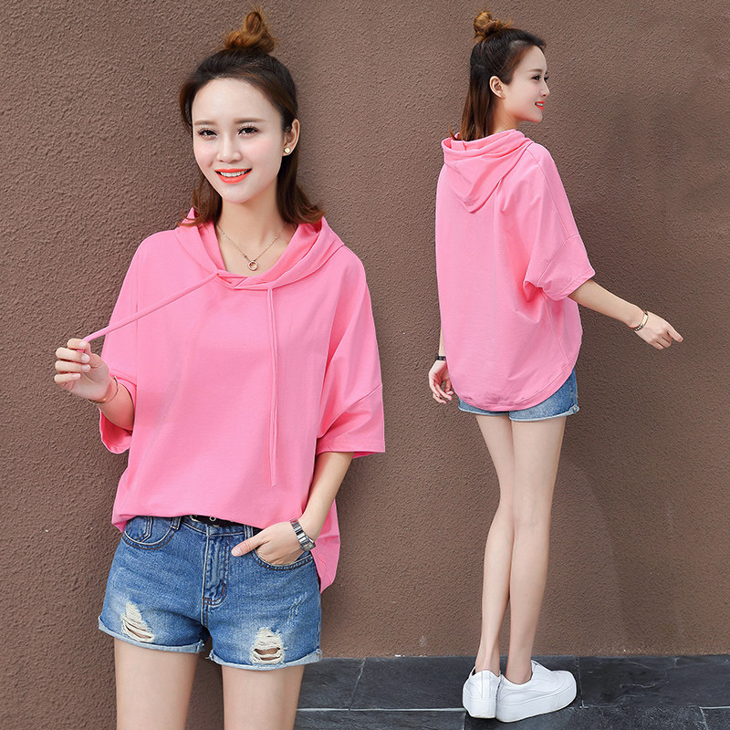 Hooded short-sleeved t-shirt women's short style 2022 this summer thin hooded loose top casual half-sleeve explosion style