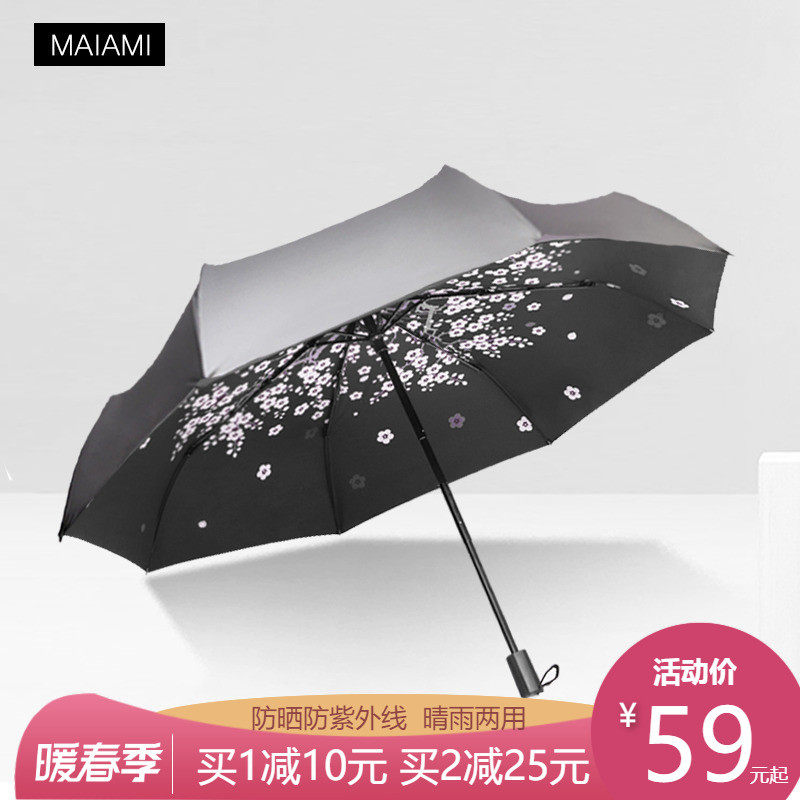 Sun-umbrella anti-UV sunshade female plum-flower sunny umbrella Dual-use sunscreen with small black rubber umbrella retro fresh