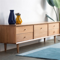 Nordic solid wood modern TV cabinet log copper handle audio-visual cabinet small apartment living room white oak furniture cabinet