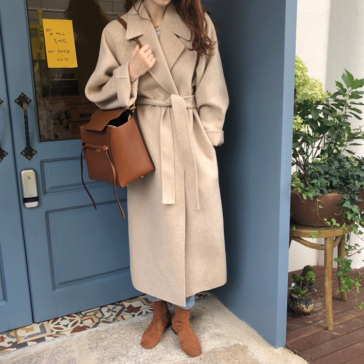 Áo khoác cashmere nữ hai mặt 18 mùa đông dài Hàn Quốc Áo len len Dongdaemun màu yến mạch retro mẫu áo dạ ngắn đẹp 2021