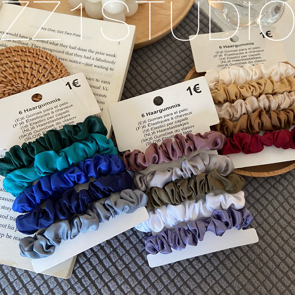 ins Korean single French style retro satin face peacock blue multicolored temperament fabric small intestine hair ring hair ring leather gluten