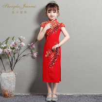 Girl Model Catwalk Cheongsam Childrens dress Summer thin little girl Cheongsam dress Western style retro Chinese style