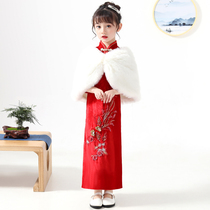 Girls New Year clothes Cheongsam Chinese style little girl princess dress Red New Year clothes Tang Clothing Winter clothes Long sleeves thickened