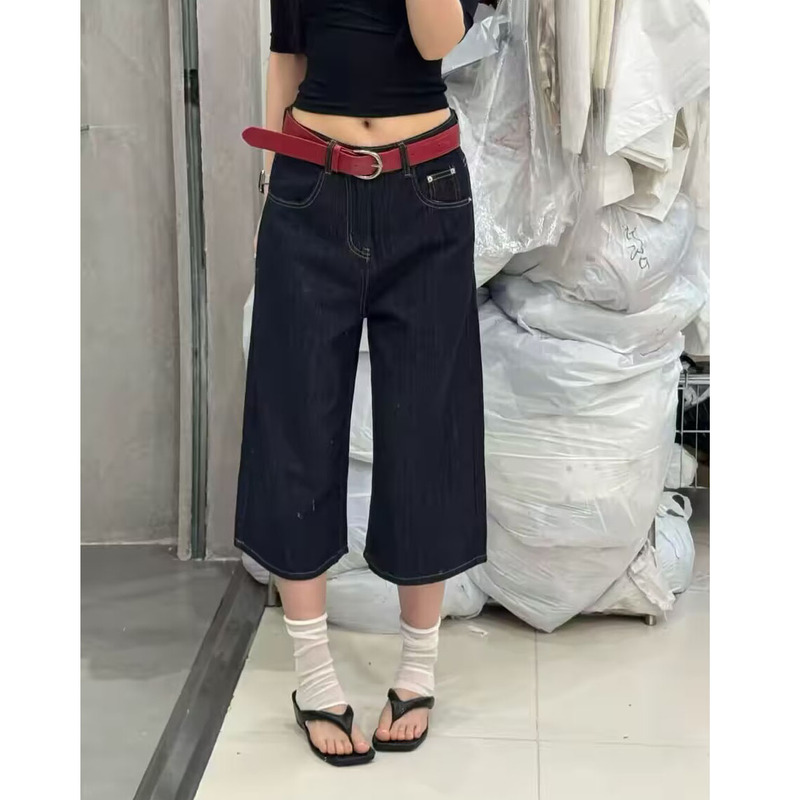 2026 Summer Retro High-Waisted Straight Tencel Jeans for Women, Versatile Slimming Capri Pants with Belt