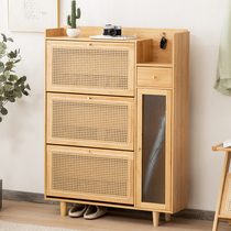 Turn Bucket Shoe Cabinet Home Doorway Solid Wood Ultrathin Containing Lockers Entrance New Entrance Door Hyun Guan Cabinet Vine-Knitted Shoe Rack