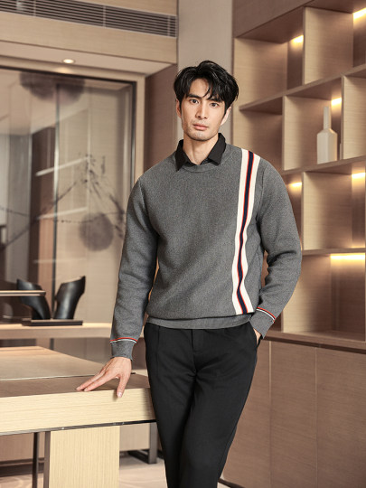 Autumn and winter inner wear for men, fake two-piece shirt collar, long-sleeved tops, high-end knitted sweaters, sweaters, bottoming shirts for men