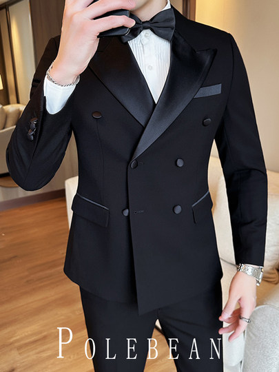 双排扣西装男套装商务英伦风休闲正装新郎结婚礼服高档塔士多西服