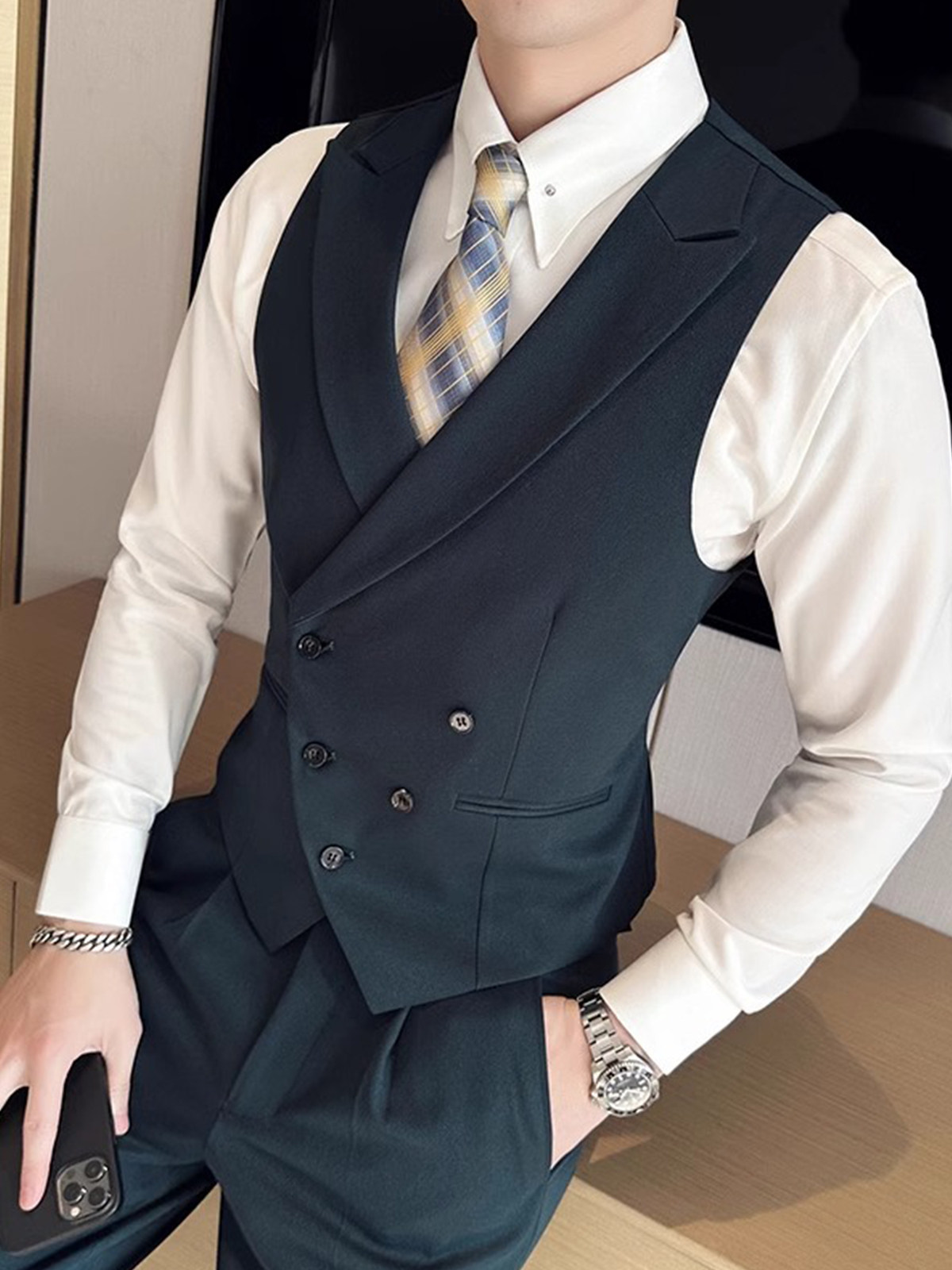 Men's Suit Vest Set, Korean Style Slim Fit Vest, Host, Groom, Wedding, Best Man, Formal Wear, Groomsmen, Lapel, Work Attire
