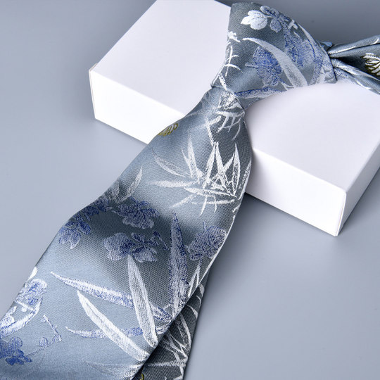 7cm高维密大提花领带男欧美复古正装商务英伦印花手打结婚新郎潮