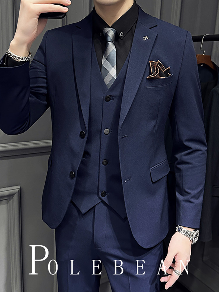 Groom's Wedding Suit, Men's Business Korean Style Slim Fit Professional Formal Suit, Men's Casual Jacket Three-Piece Set