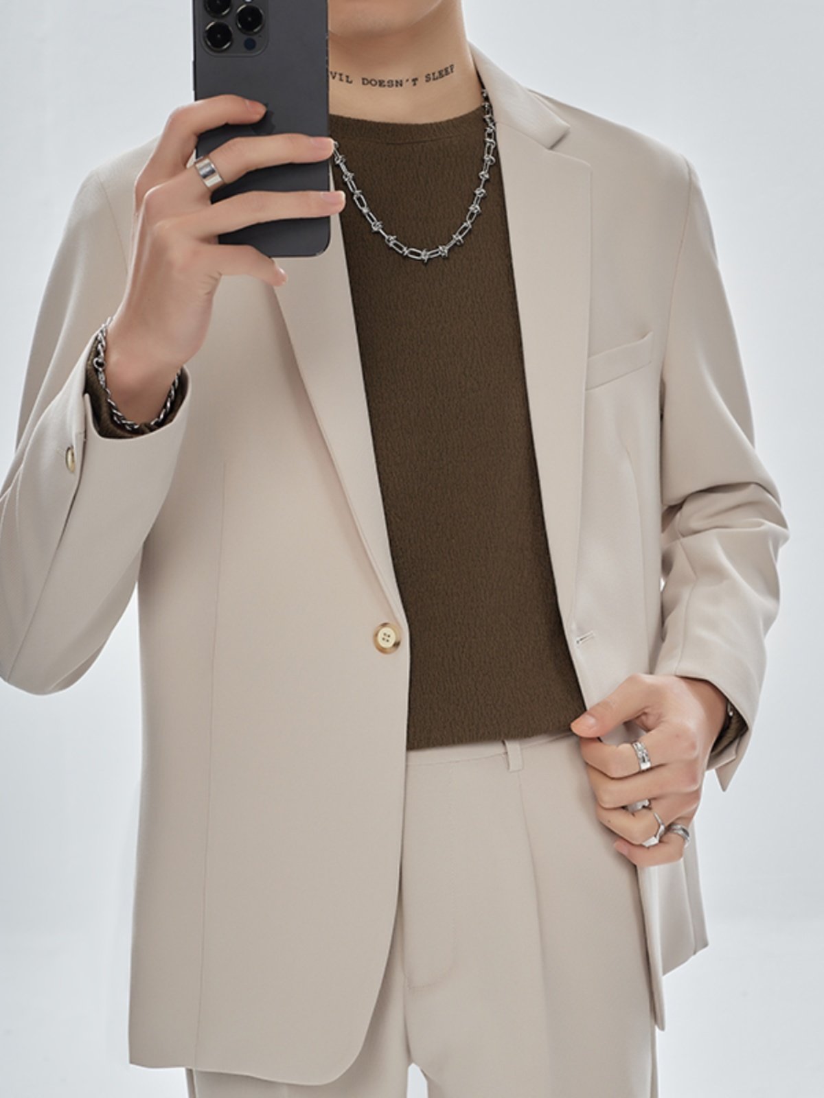 Casual Spring and Autumn Loose Fit ins Stylish Trendy Suit Set for Men, Single Suit with a High-End Feel, Mature Style Small Blazer