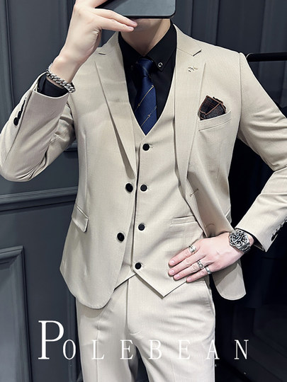 Свадебный костюм жениха, мужской деловой костюм в корейском стиле, тонкий профессиональный деловой костюм, мужская повседневная куртка, комплект из трех предметов