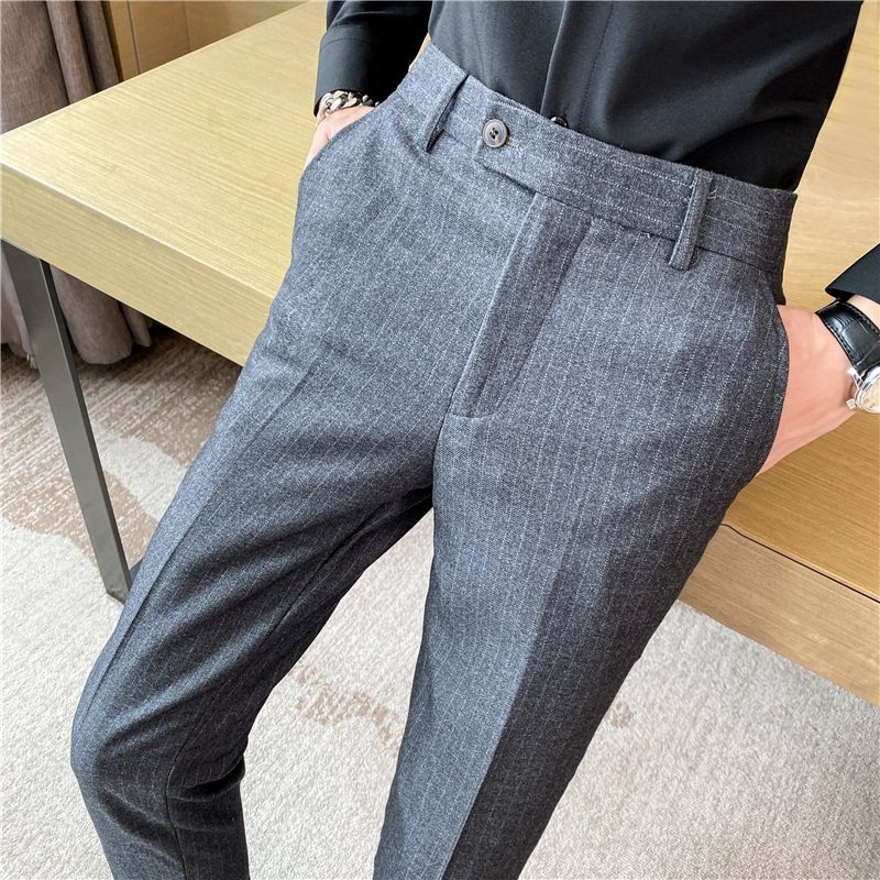 Autumn Striped Men's Suit Pants Casual Slim Fit Business Formal Black Dress Pants Men's Korean Style Trendy