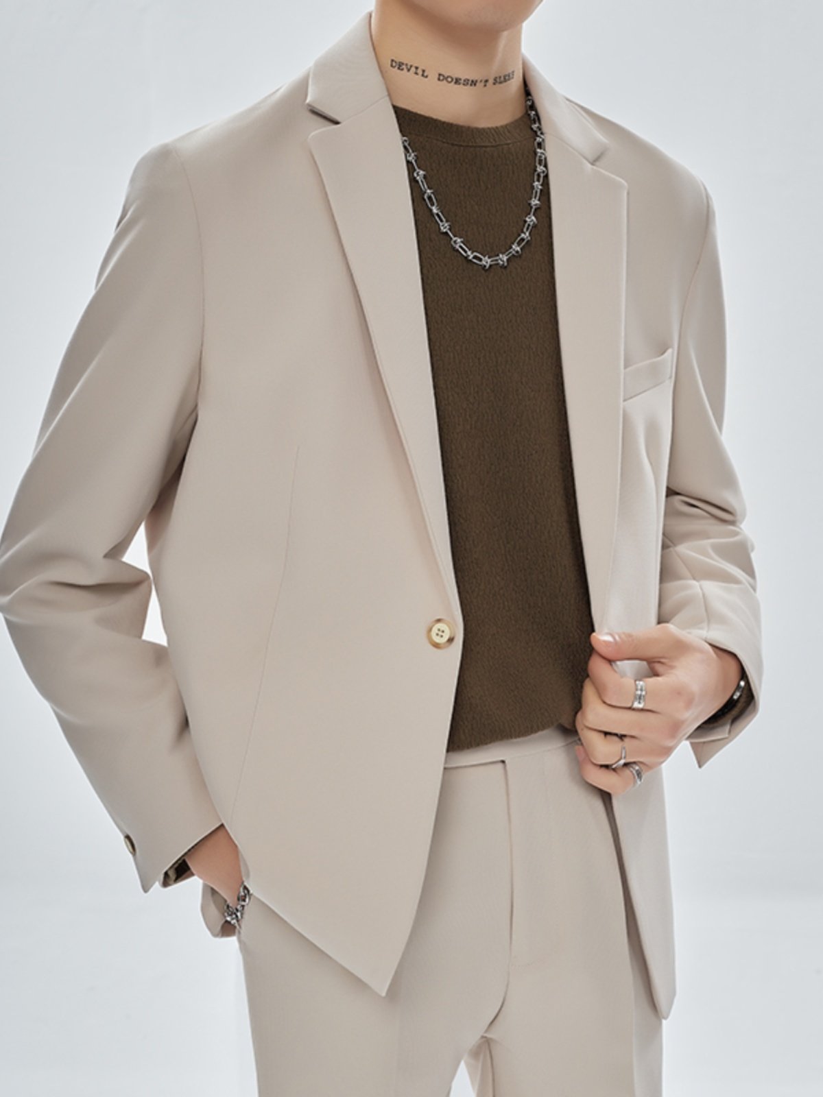 Casual Spring and Autumn Loose Fit ins Stylish Trendy Suit Set for Men, Single Suit with a High-End Feel, Mature Style Small Blazer